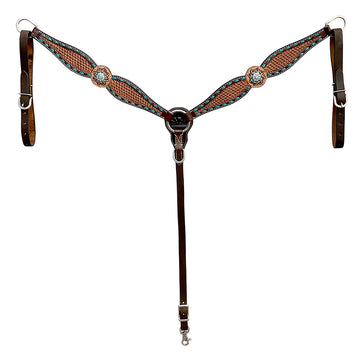 Bar H Equine Western Leather Horse Tack Set Basket Weave Carved Brown